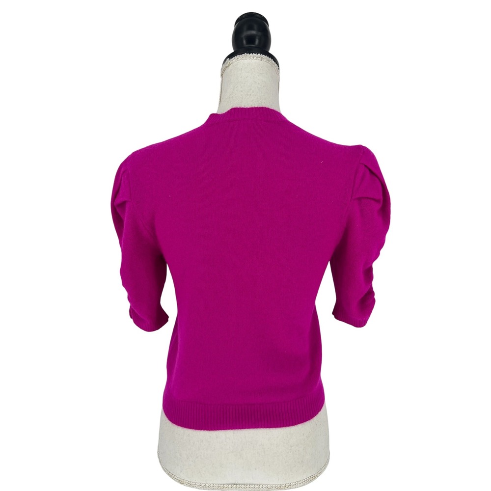 FRAME Frankie Ruched Sleeve Cashmere Sweater Magenta Puff Sleeve Knit XS - Picture 10 of 13